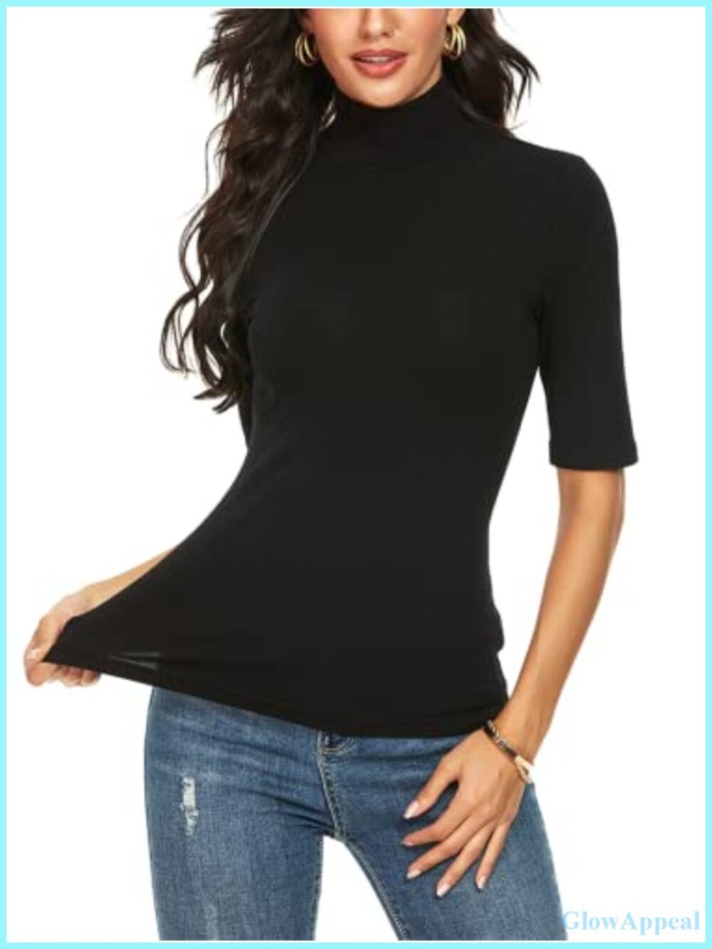 Womens Mock Turtleneck Half Sleeve Slim Fit T Shirt Business Casual Top